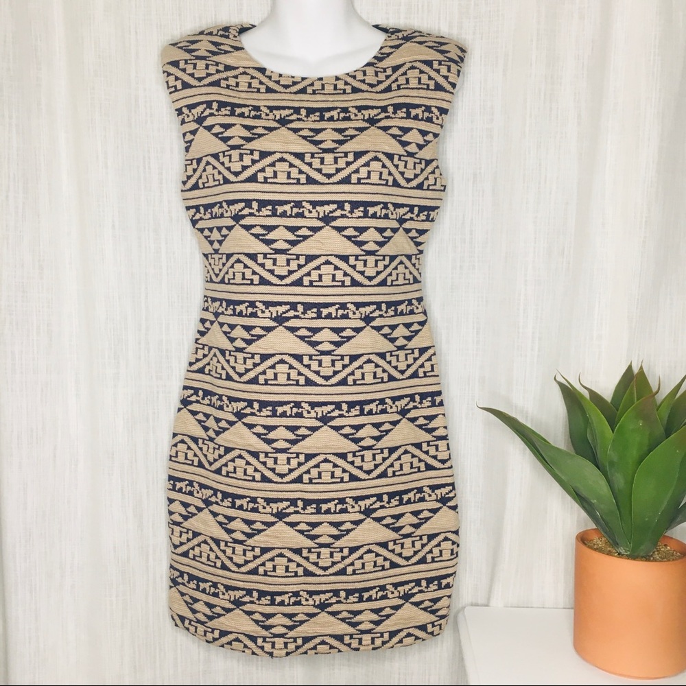 Blue & Tan Tribal Print Dress